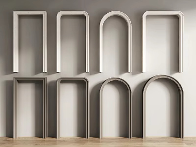 Variety Of Archway Styles Presented On Wall And Wood Floor 3d model