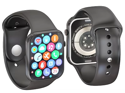 Smartwatch Featuring Colorful App Icons Front And Black Strap Back Dial Design 3d model