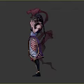 3D Model Sorcerer Character With Black Hair Purple Outfit And Pink Smoke Creature