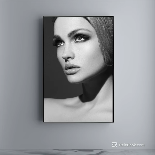 Black And White Female Portrait Painting With Detailed Facial Features And Wall Art Decor 3d model 