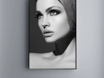 Black And White Female Portrait Painting With Detailed Facial Features And Wall Art Decor 3d model