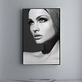 Black And White Female Portrait Painting With Detailed Facial Features And Wall Art Decor