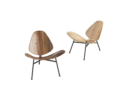 Modern Wooden Leisure Chairs With Black Metal Frames And Minimalist Design 3d model