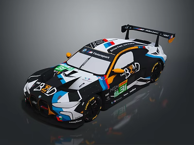BMW Race Car With Colorful Livery Rear Wing And Sponsor Logos 3d model