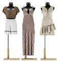 Model Wearing Short Sleeve Top White Shorts Striped Maxi Dress And Ruffled Mini Dress