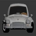 White Vintage Classic Car With Rounded Body Chrome Details And Retro Design