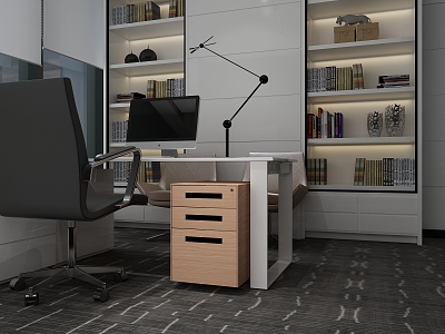 Modern Office Desk and Chair Low Cabinet model