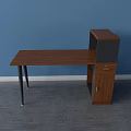 Modern Wooden Office Desk With Black Metal Legs And Storage Cabinet