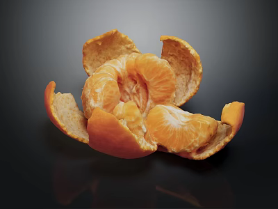 Fresh Peeled Mandarin Orange with Juicy Segments and Spread Peel in Close Up View 3d model