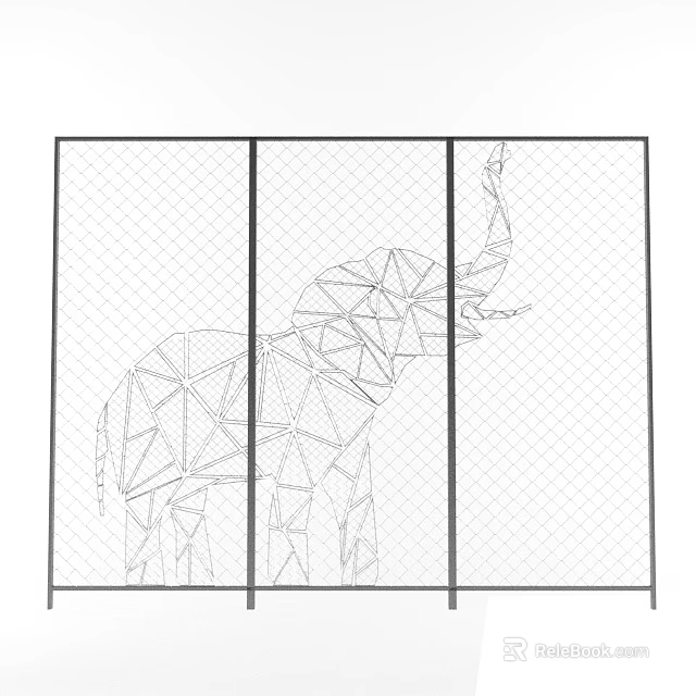 Artistic Outdoor Mesh Fence With Vertical Posts Showcasing Polygonal Elephant Design 3d model 
