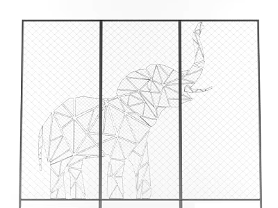 Artistic Outdoor Mesh Fence With Vertical Posts Showcasing Polygonal Elephant Design 3d model