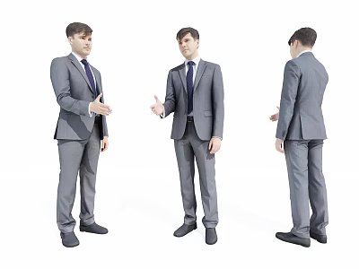 Full Body Business Man In Gray Suit From Different Angles 3d model