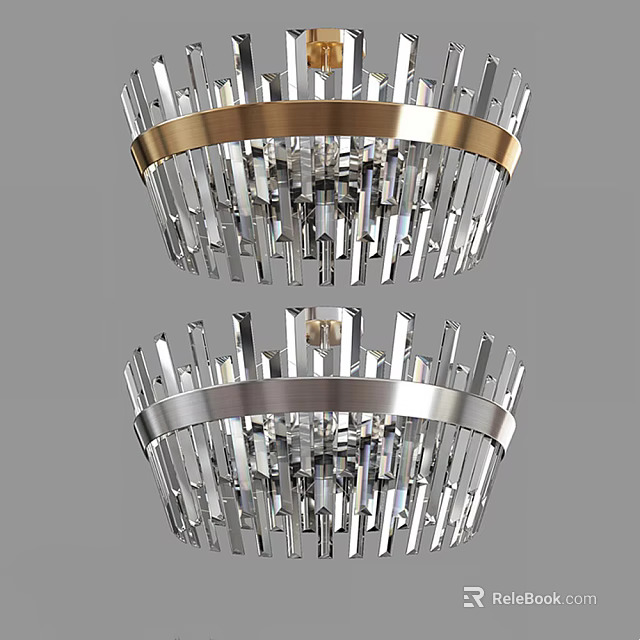 Modern Crystal Chandeliers with Gold and Silver Frames and Striped Crystal Elements 3d model 