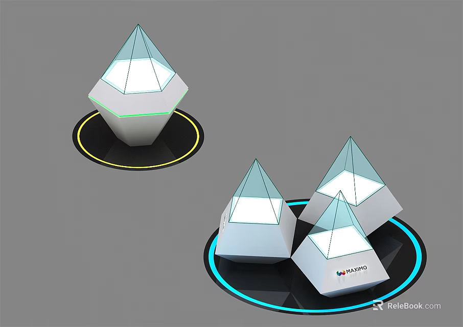Modern Polyhedral Display Shelves with Illuminated Base and Vivo Brand Logo 3d model 