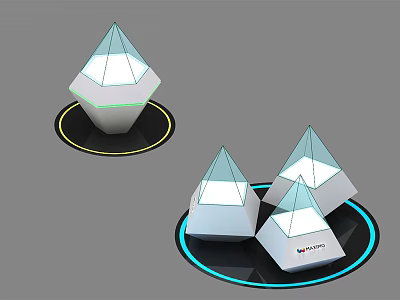 Modern Polyhedral Display Shelves with Illuminated Base and Vivo Brand Logo 3d model