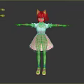 Child Character In Pink Dress With Red Cat Ears White Blouse And Pink Shoes