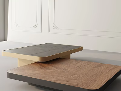 Modern Sofa Coffee Table Set With Layered Design Dark Top And Wooden Surface 3d model