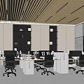 Modern Public Office Space With Wood Slat Ceiling Workstations Ergonomic Chairs And Natural Light
