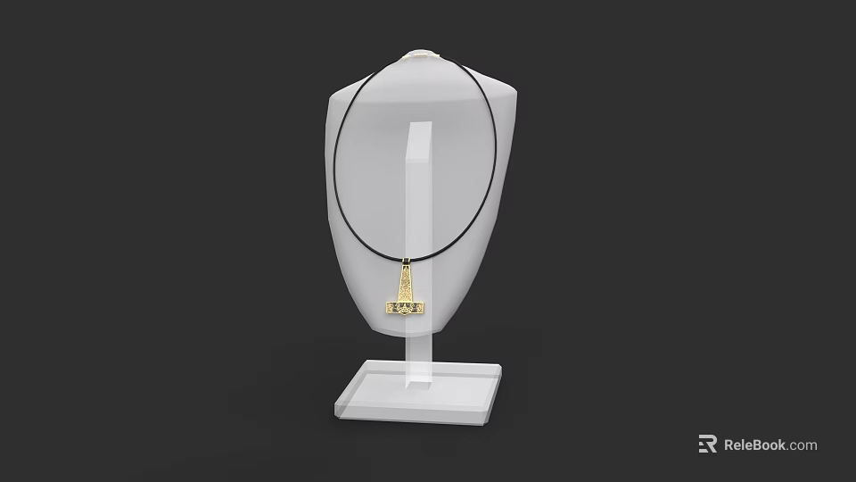 Elegant Gold Pendant Necklace With Black Chain On White Mannequin Stand 3d model 