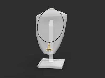 Elegant Gold Pendant Necklace With Black Chain On White Mannequin Stand 3d model