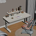 White Kids Desk With Adjustable Height And Study Supplies Including Books And Chair