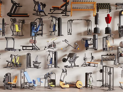 Comprehensive Collection of Sports Equipment Including Treadmills Dumbbells Weight Benches and Exercise Machines 3d model