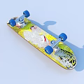 Vintage Skateboard with Worn Deck and Blue Wheels for Everyday Use 3d model