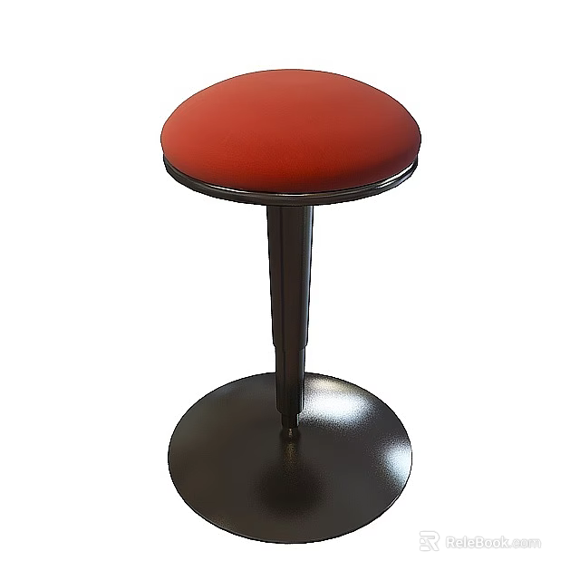 Modern Red Round Upholstered Stool With Black Metal Base And Sleek Design 3d model 