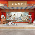 Traditional Chinese Performance Scene With Red Architecture And Ancient Musical Instruments