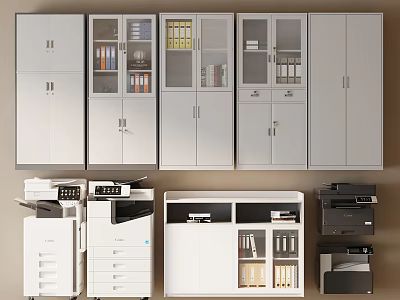 Modern Office Filing Cabinets with Glass Doors Drawers and Storage Solutions 3d model