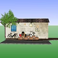 Vintage Decorative Ornament Combination with Green Plants Wooden Bases and Corner Display Setup