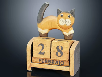 Wooden Cat Shaped Calendar Furniture With February 28 Date 3d model