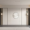 New Chinese Style Sofa Background Wall With Circular Landscape Painting And Wall Lamps