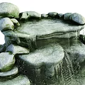 Stone Enclosed Garden Ornament With Rockery Waterfall Pond Lily Pads And Lotus