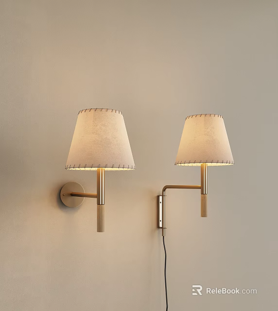 Modern Fabric Shade Wall Lamps With Brass Arm And Warm Lighting Design 3d model 