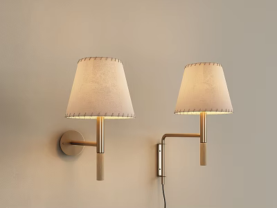 Modern Fabric Shade Wall Lamps With Brass Arm And Warm Lighting Design 3d model