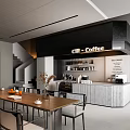 Modern Cafe Interior Design With Counter Coffee Machine Table Chairs Staircase And Decorations 3d model