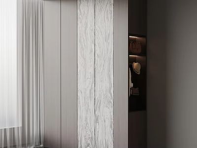 Modern Wardrobe Design With Wooden Panel Doors And Integrated Storage Shelves 3d model