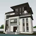 Elegant Detached Villa Exterior With Swimming Pool Large Windows And Green Trees
