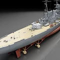 Large Battleship Warship With Main Guns Superstructure Gray Hull And Red Bottom