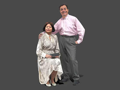Two People Formal Portrait With Woman Sitting In Dress And Man Standing In Pink Shirt 3d model