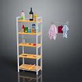 Multi Tier Kitchen Storage Shelf Organizer With Bottles Containers And Hanging Towels