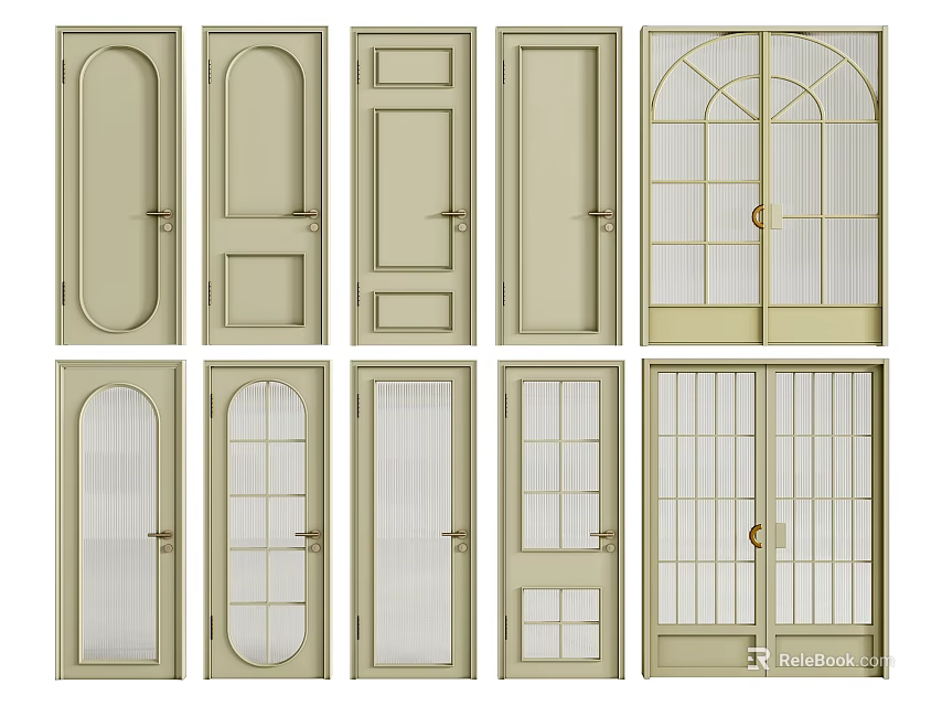 Light Color Swing Doors With Various Designs And Glass Panel Options 3d model 