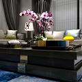 Traditional Chinese Living Room Interior With Elegant Chandelier Sofas Coffee Table Blue Rug Silk Curtains