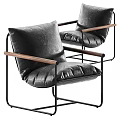 Modern Style Armchair With Wooden Arms And Black Metal Frame Beige Cushions