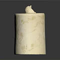 Ivory White Cylindrical Decorative Ornament Set With Textured Surface And Sculpture Top