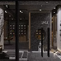 Elegant Clubhouse Interior Featuring Wooden Tables Stone Wall Green Plants And Hanging Lights