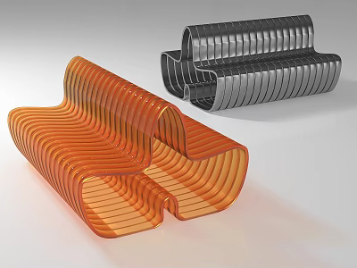 Modern Leisure Chair In Orange And Black With Curved Striped Streamlined Design 3d model