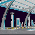 Covered Parking Lot With Multiple EV Charging Stations And Blue Lighting Logo 3d model