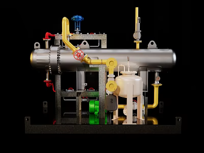 Advanced Industrial Equipment With Yellow Red Pipes Silver Tanks And Control Valves 3d model